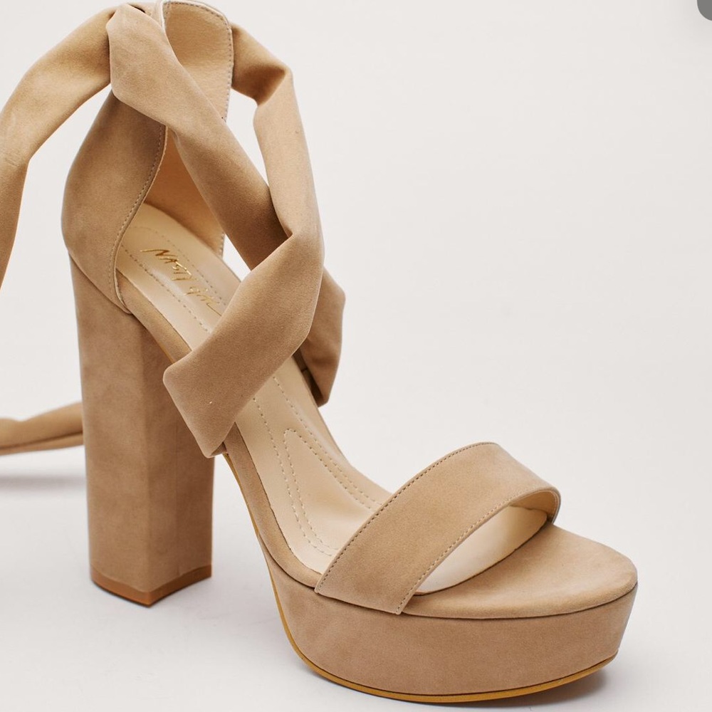 fashion nova-nude suede lace up platform heels